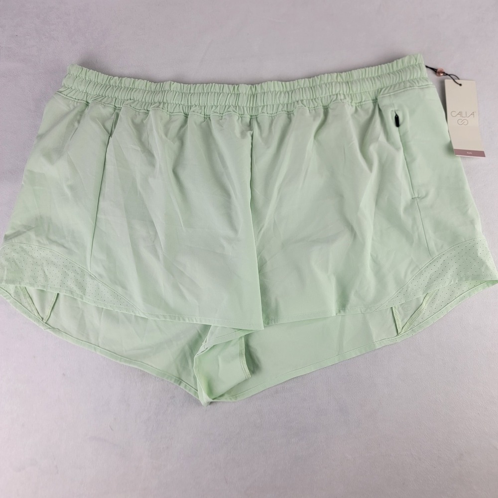 Calia XXL Mid Rise Infinity Running Gym Brief Zip Pocket Quick Dry Green 3" NWT
